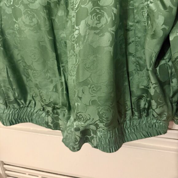 Vintage 80s FUDA International 100% Silk Floral Bomber Jacket Green Womens 1X - Picture 4 of 9